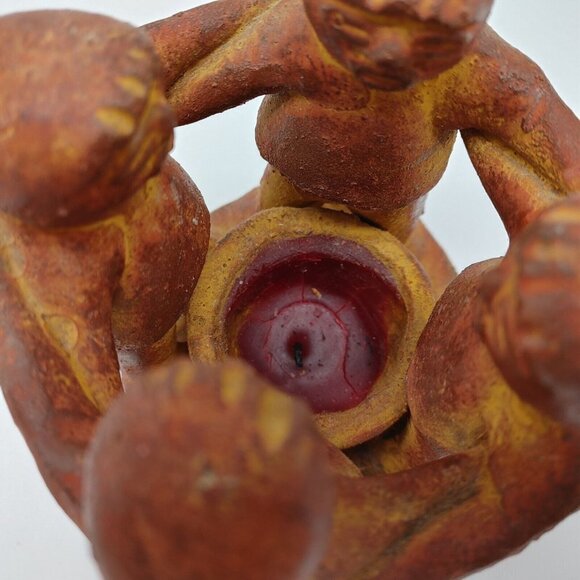 Aztec Mayan Pre Columbian Circle Of 4 Friends Dancing Art Candle Holder Vintage - Picture 6 of 10